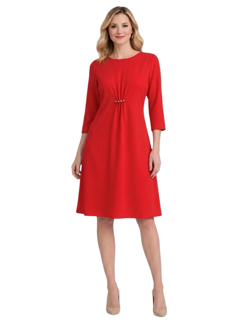 Blue Les Copains Woman Dress Midi Red A-Line Made in Italy Size 46 (Large)